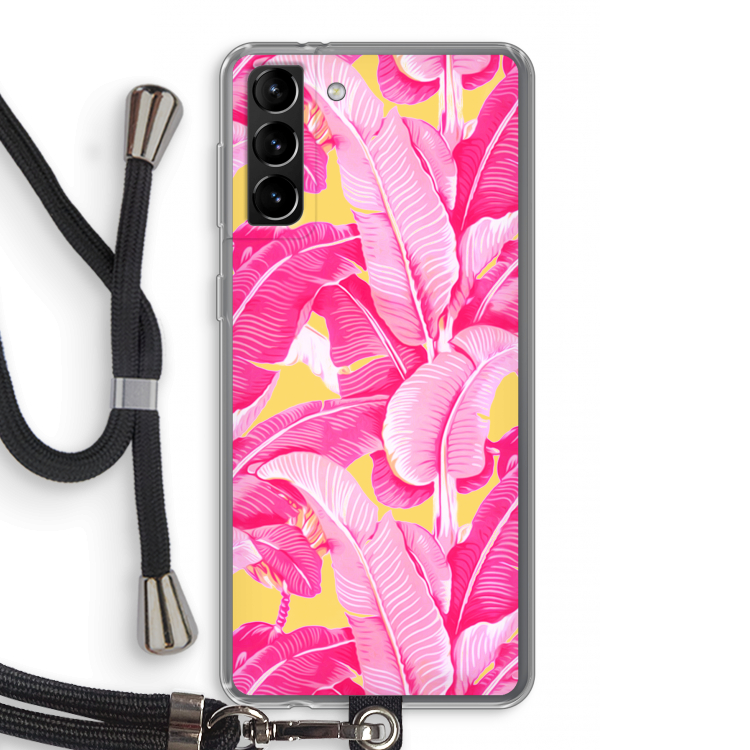 Pink Banana: Samsung Galaxy S21 Plus Transparant Hoesje met koord
