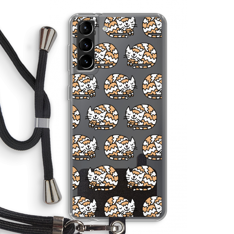 Slapende poes: Samsung Galaxy S21 Plus Transparant Hoesje met koord