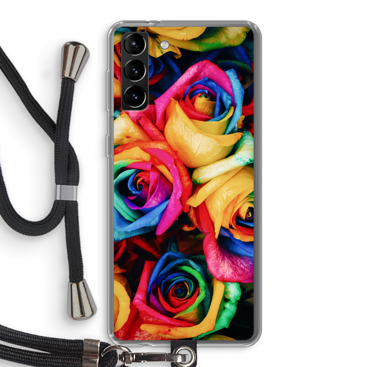 Neon bloemen: Samsung Galaxy S21 Plus Transparant Hoesje met koord