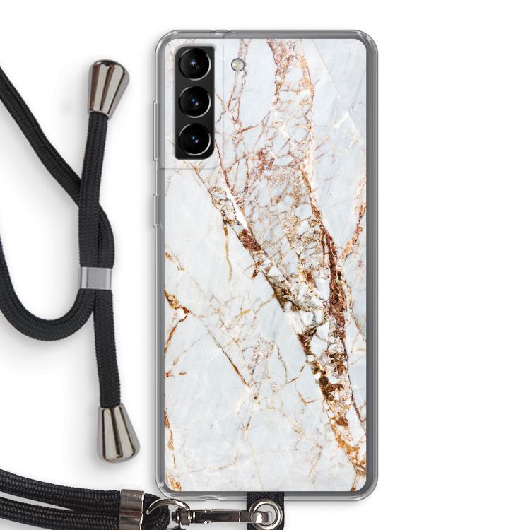 Goud marmer: Samsung Galaxy S21 Plus Transparant Hoesje met koord