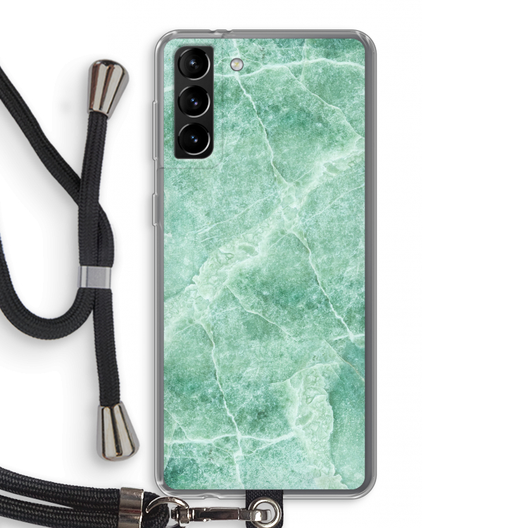 Groen marmer: Samsung Galaxy S21 Plus Transparant Hoesje met koord