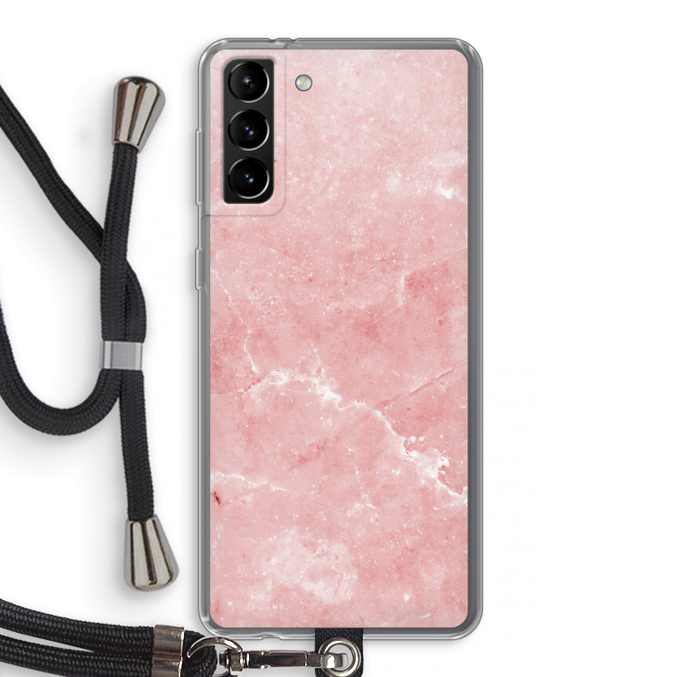 Roze marmer: Samsung Galaxy S21 Plus Transparant Hoesje met koord