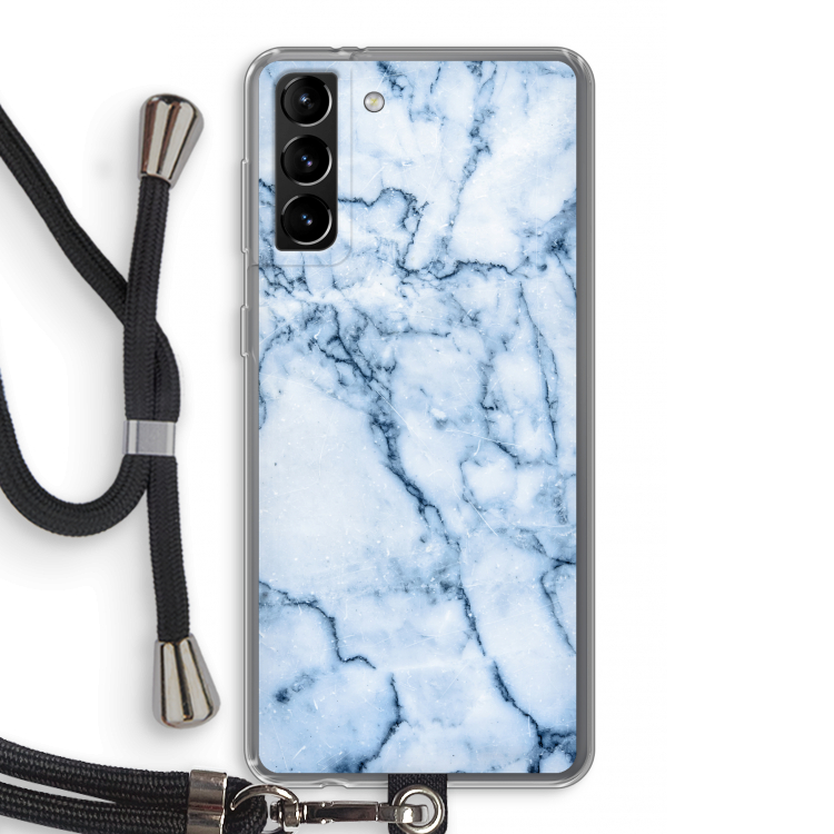 Blauw marmer: Samsung Galaxy S21 Plus Transparant Hoesje met koord