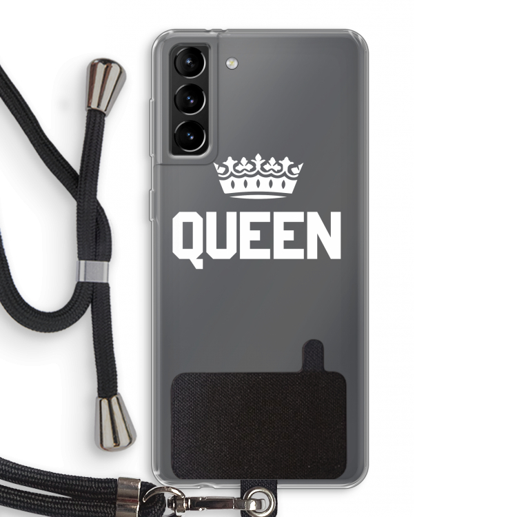 Queen zwart: Samsung Galaxy S21 Plus Transparant Hoesje met koord