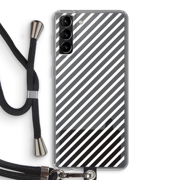 Strepen zwart-wit: Samsung Galaxy S21 Plus Transparant Hoesje met koord