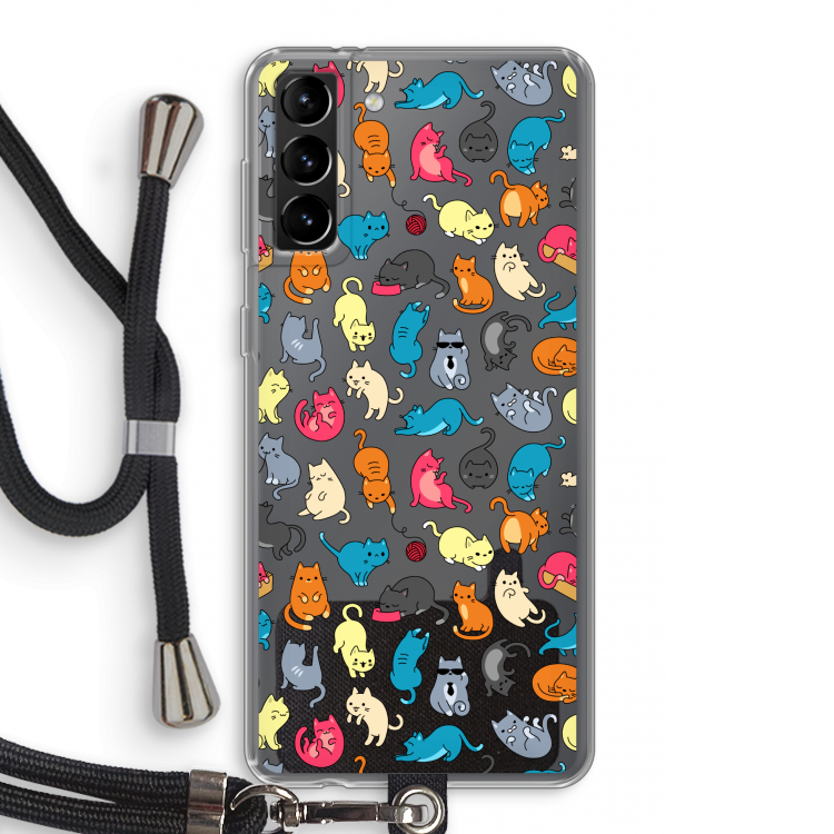 Kleurrijke katten: Samsung Galaxy S21 Plus Transparant Hoesje met koord