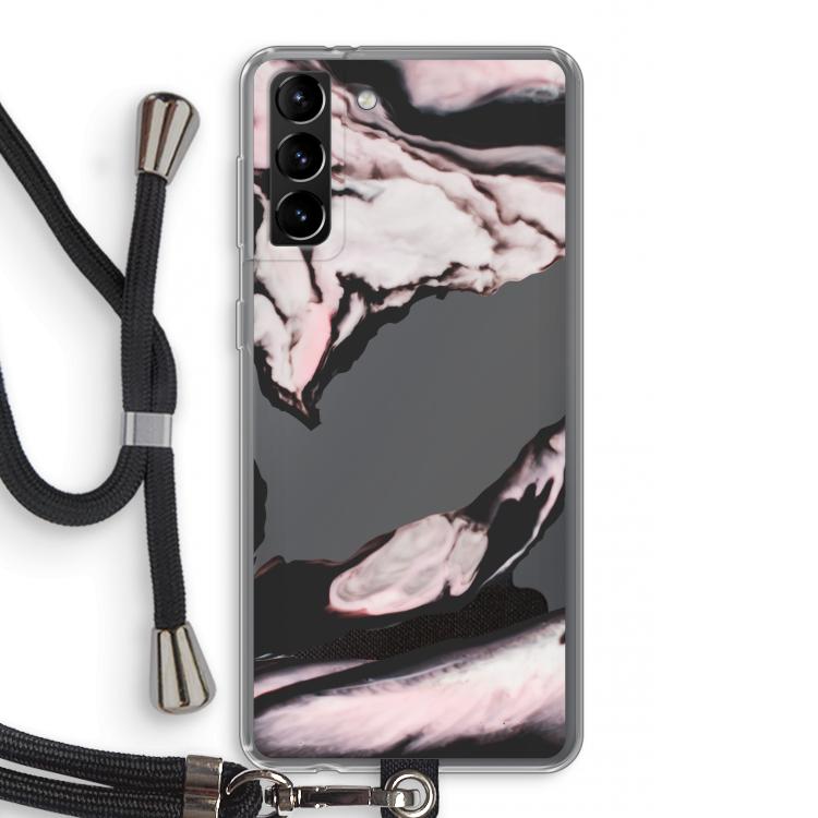 Roze stroom: Samsung Galaxy S21 Plus Transparant Hoesje met koord