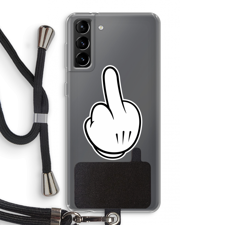 Middle finger white: Samsung Galaxy S21 Plus Transparant Hoesje met koord