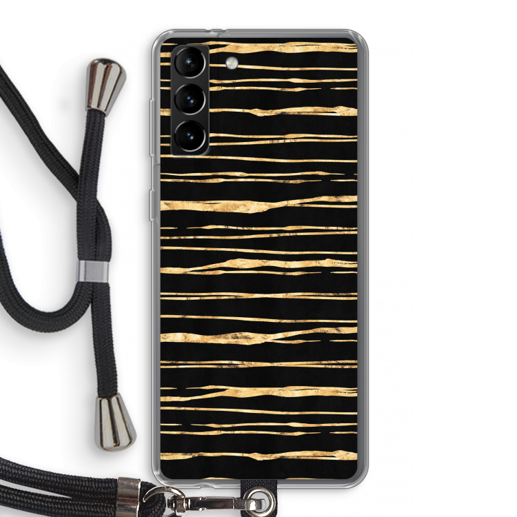 Gouden strepen: Samsung Galaxy S21 Plus Transparant Hoesje met koord