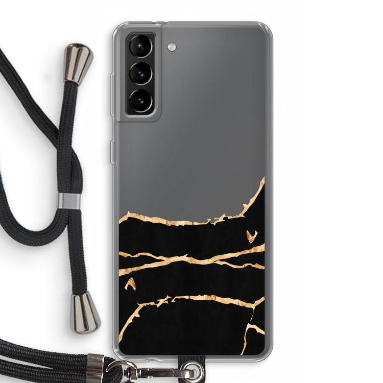 Gouden marmer: Samsung Galaxy S21 Plus Transparant Hoesje met koord