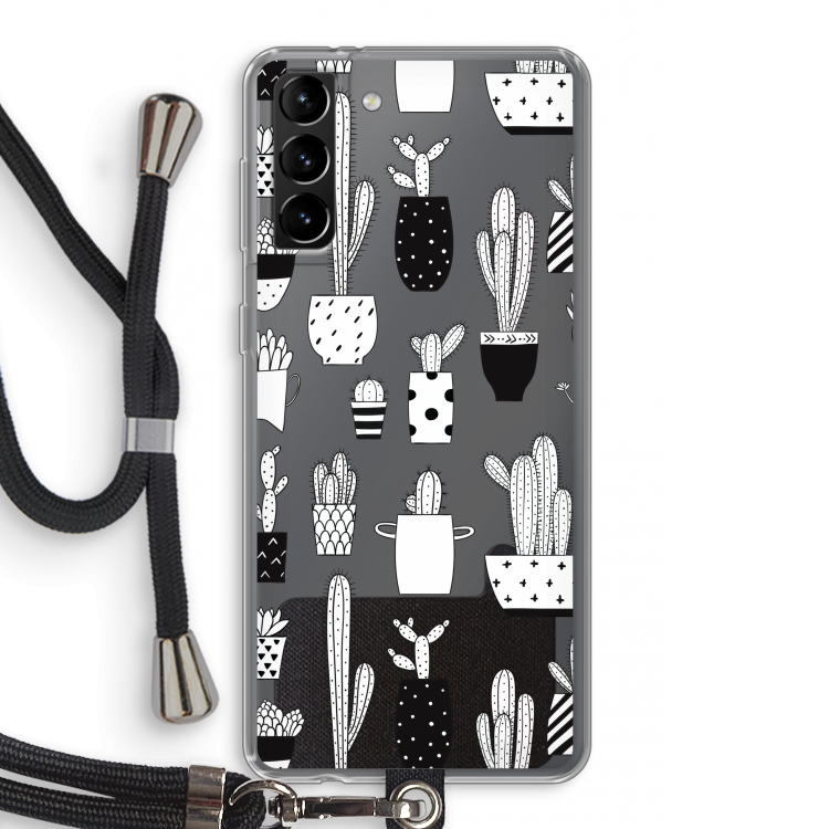 Cactusmotief: Samsung Galaxy S21 Plus Transparant Hoesje met koord