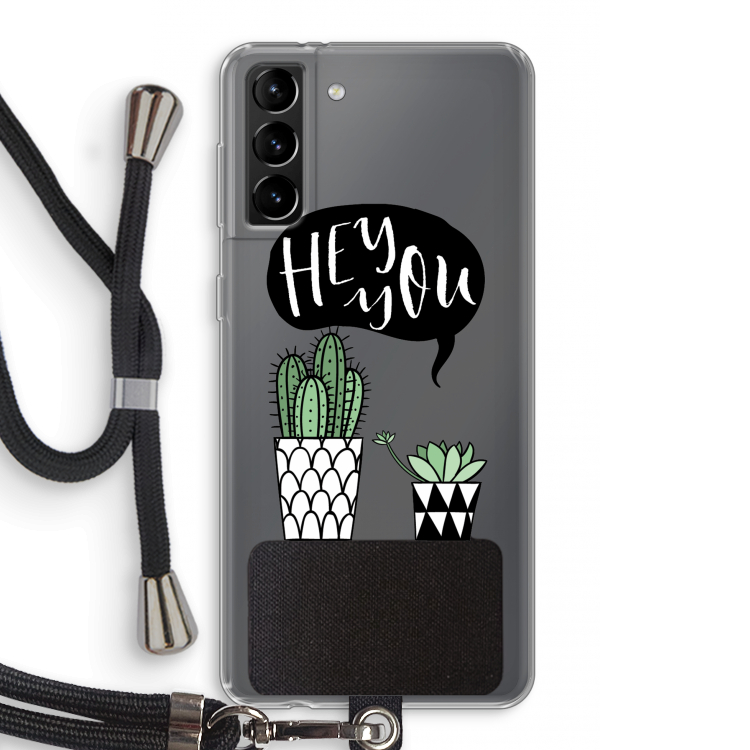 Hey you cactus: Samsung Galaxy S21 Plus Transparant Hoesje met koord