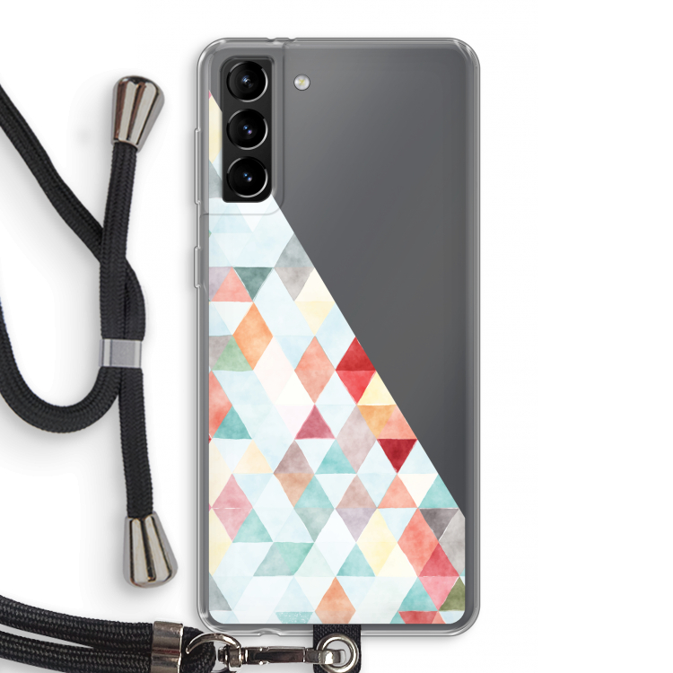 Gekleurde driehoekjes pastel: Samsung Galaxy S21 Plus Transparant Hoesje met koord