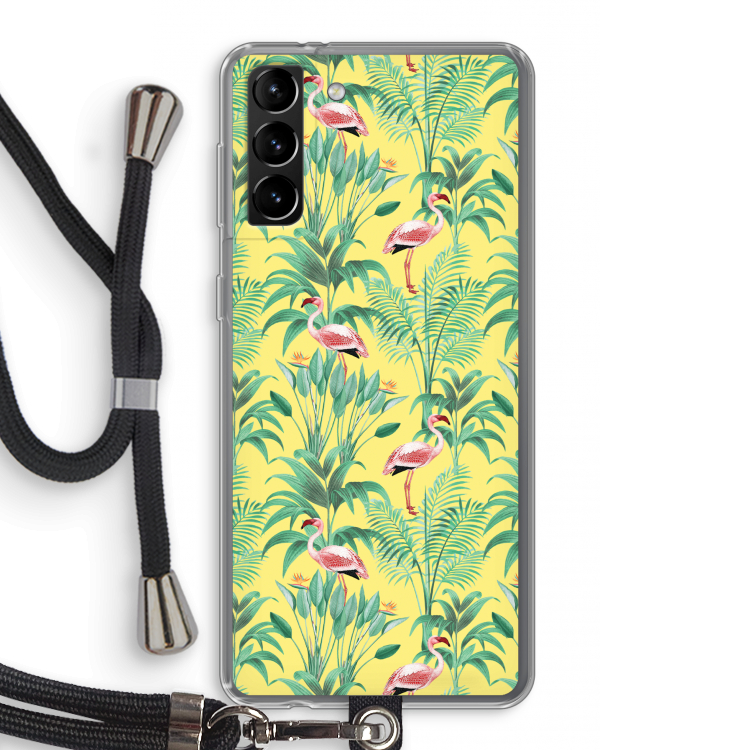 Flamingo party: Samsung Galaxy S21 Plus Transparant Hoesje met koord