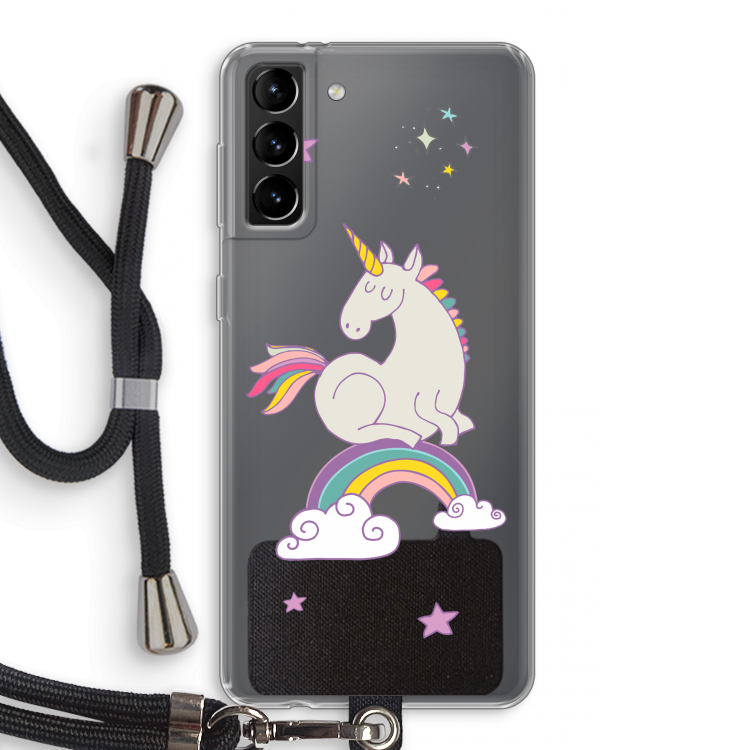 Regenboog eenhoorn: Samsung Galaxy S21 Plus Transparant Hoesje met koord