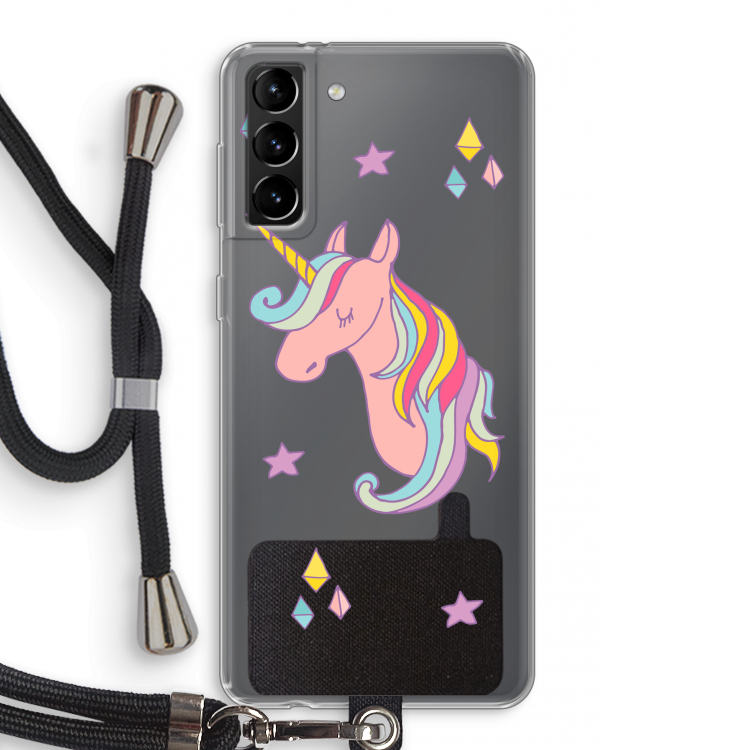 Roze eenhoorn: Samsung Galaxy S21 Plus Transparant Hoesje met koord