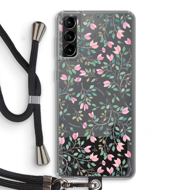Sierlijke bloemen: Samsung Galaxy S21 Plus Transparant Hoesje met koord
