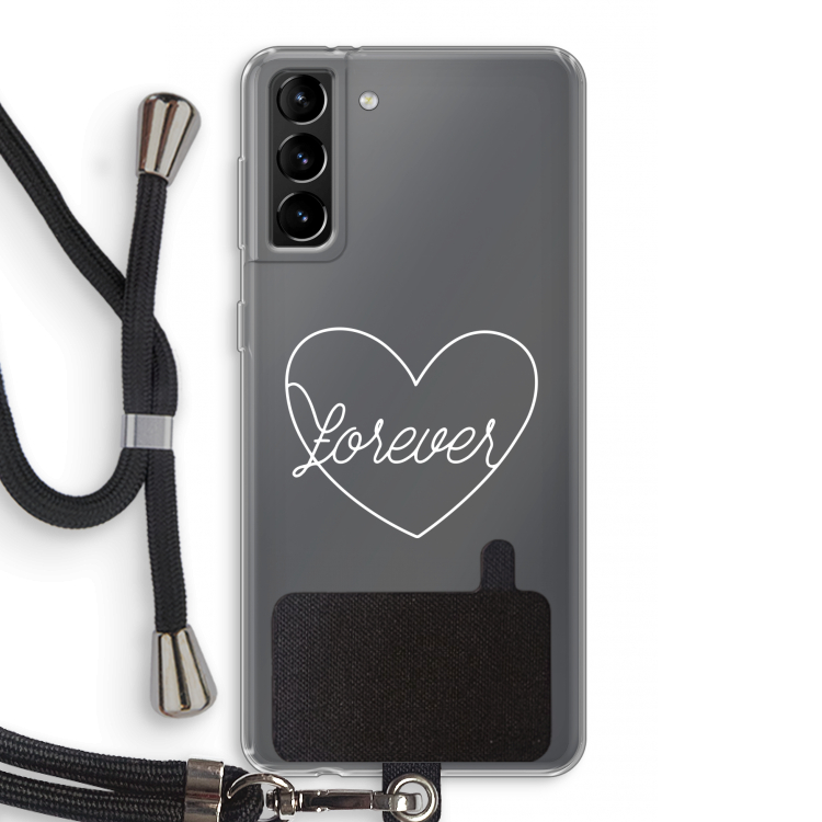 Forever heart pastel: Samsung Galaxy S21 Plus Transparant Hoesje met koord