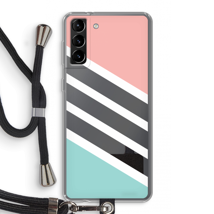 Strepen pastel: Samsung Galaxy S21 Plus Transparant Hoesje met koord