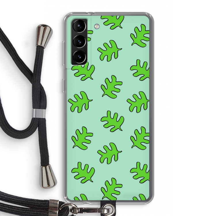 Groene blaadjes: Samsung Galaxy S21 Plus Transparant Hoesje met koord