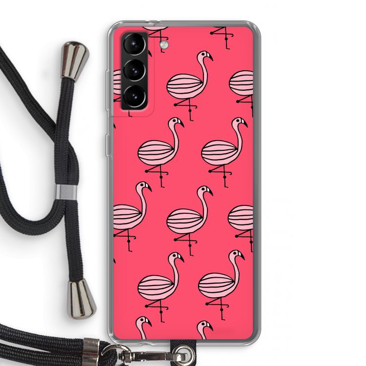 Flamingo: Samsung Galaxy S21 Plus Transparant Hoesje met koord