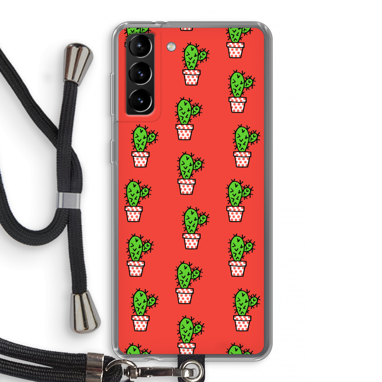 Mini cactus: Samsung Galaxy S21 Plus Transparant Hoesje met koord