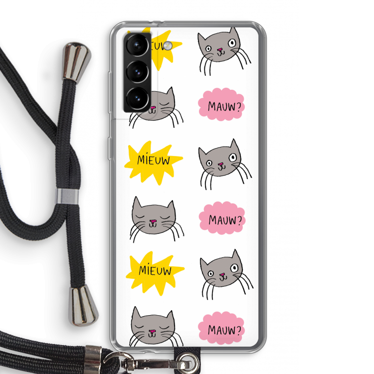 Meow: Samsung Galaxy S21 Plus Transparant Hoesje met koord