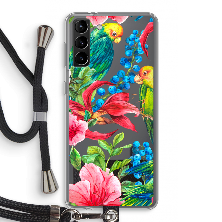 Papegaaien: Samsung Galaxy S21 Plus Transparant Hoesje met koord