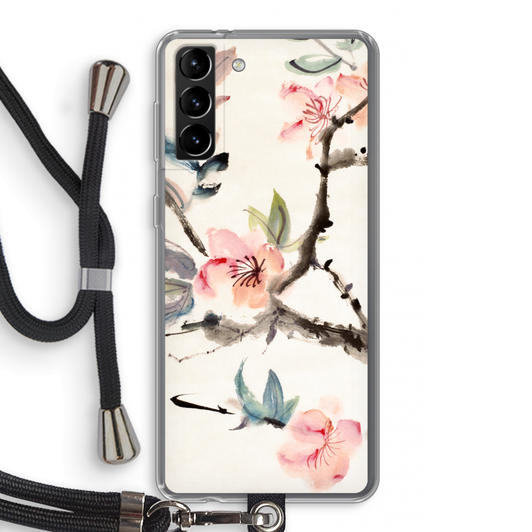 Japanse bloemen: Samsung Galaxy S21 Plus Transparant Hoesje met koord