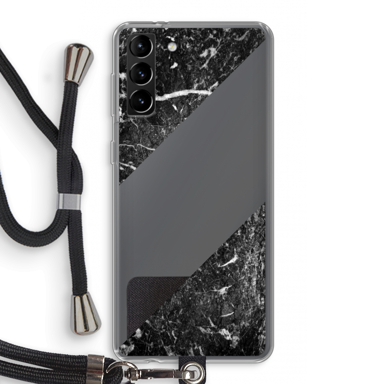Zwart marmer: Samsung Galaxy S21 Plus Transparant Hoesje met koord