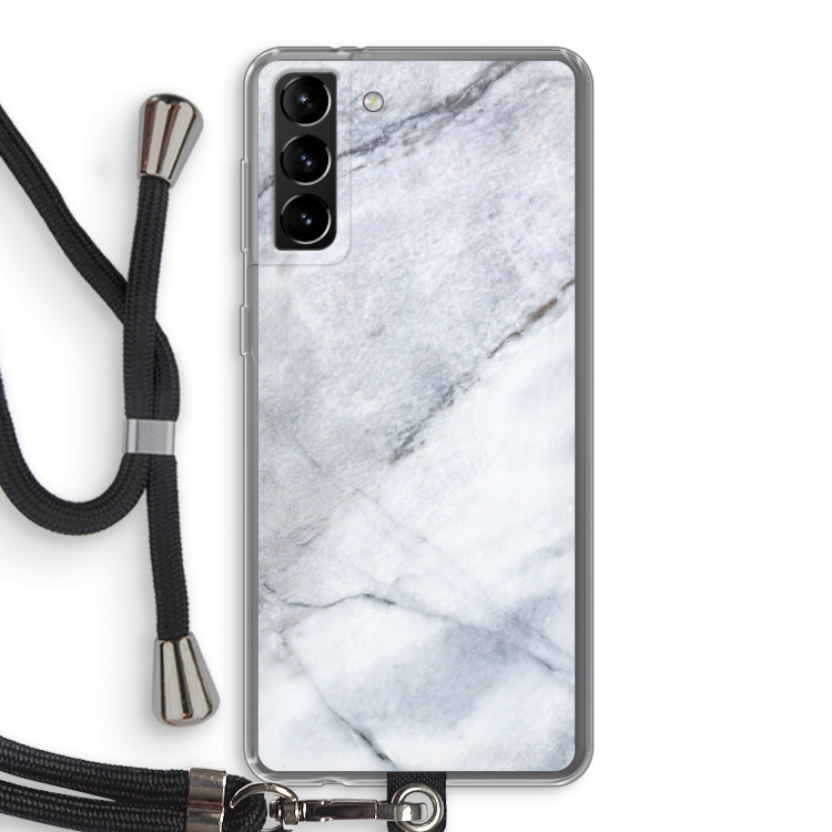 Witte marmer: Samsung Galaxy S21 Plus Transparant Hoesje met koord
