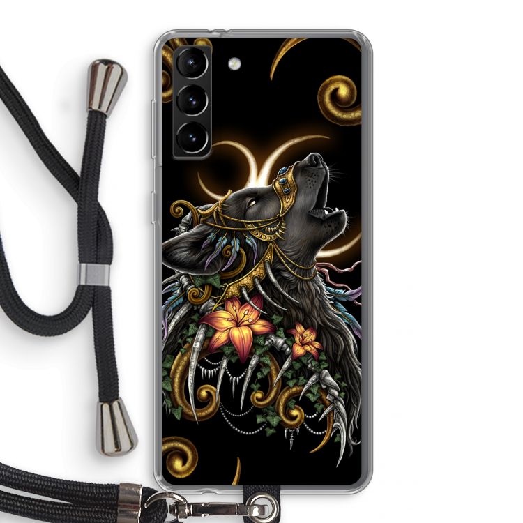 Huilende Wolf: Samsung Galaxy S21 Plus Transparant Hoesje met koord