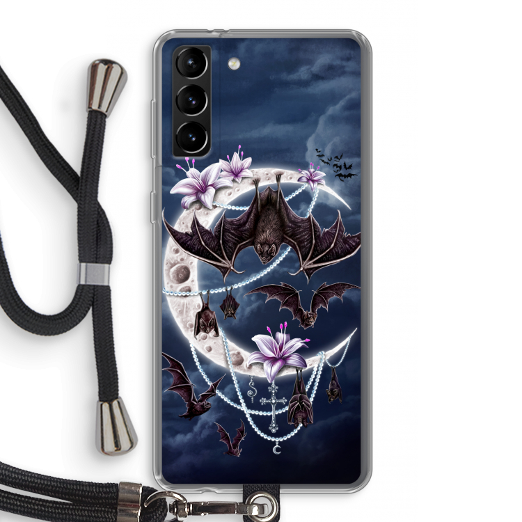 Vleermuizen Maan: Samsung Galaxy S21 Plus Transparant Hoesje met koord