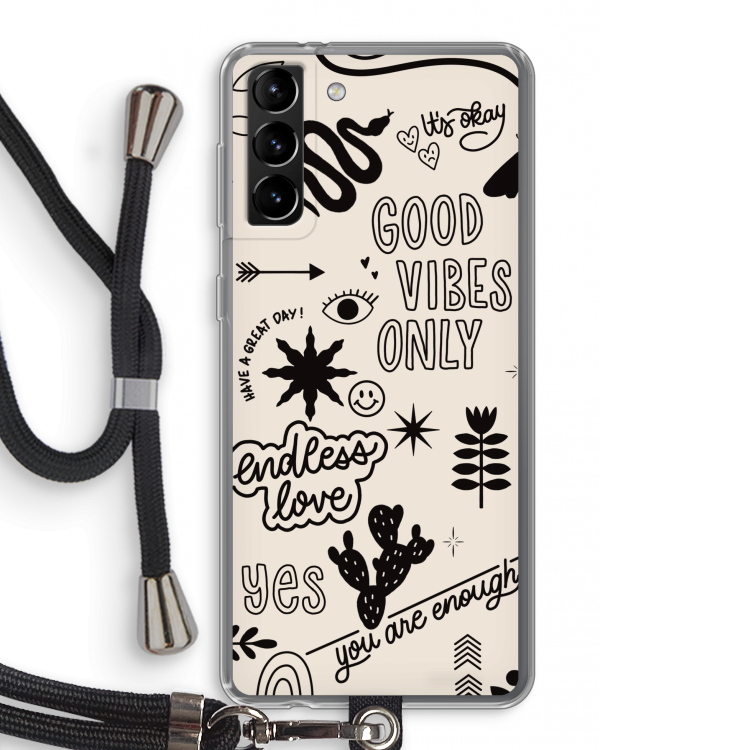 Good vibes: Samsung Galaxy S21 Plus Transparant Hoesje met koord