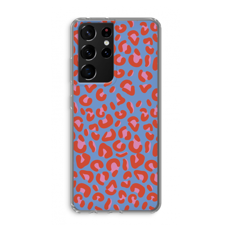Leopard blue: Samsung Galaxy S21 Ultra Transparant Hoesje