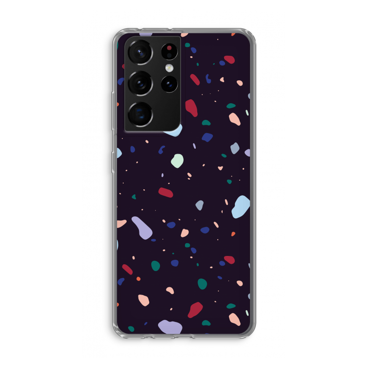Dark Rounded Terrazzo: Samsung Galaxy S21 Ultra Transparant Hoesje