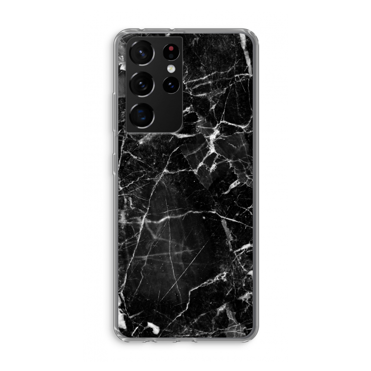 Zwart Marmer 2: Samsung Galaxy S21 Ultra Transparant Hoesje