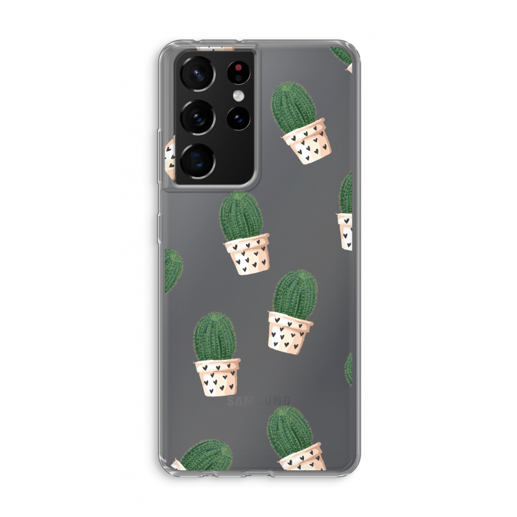Cactusprint roze: Samsung Galaxy S21 Ultra Transparant Hoesje