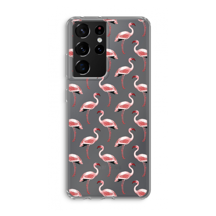 Flamingoprint groen: Samsung Galaxy S21 Ultra Transparant Hoesje