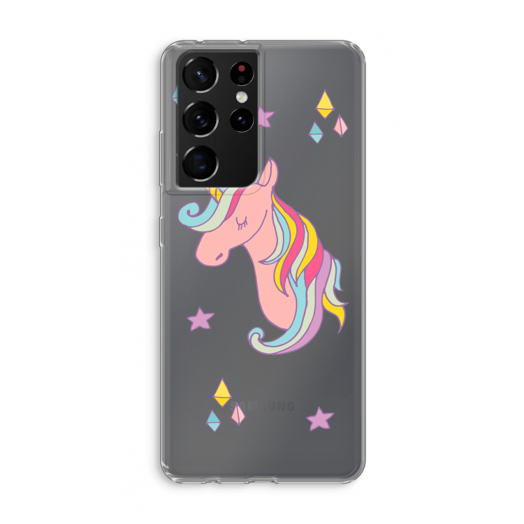 Roze eenhoorn: Samsung Galaxy S21 Ultra Transparant Hoesje
