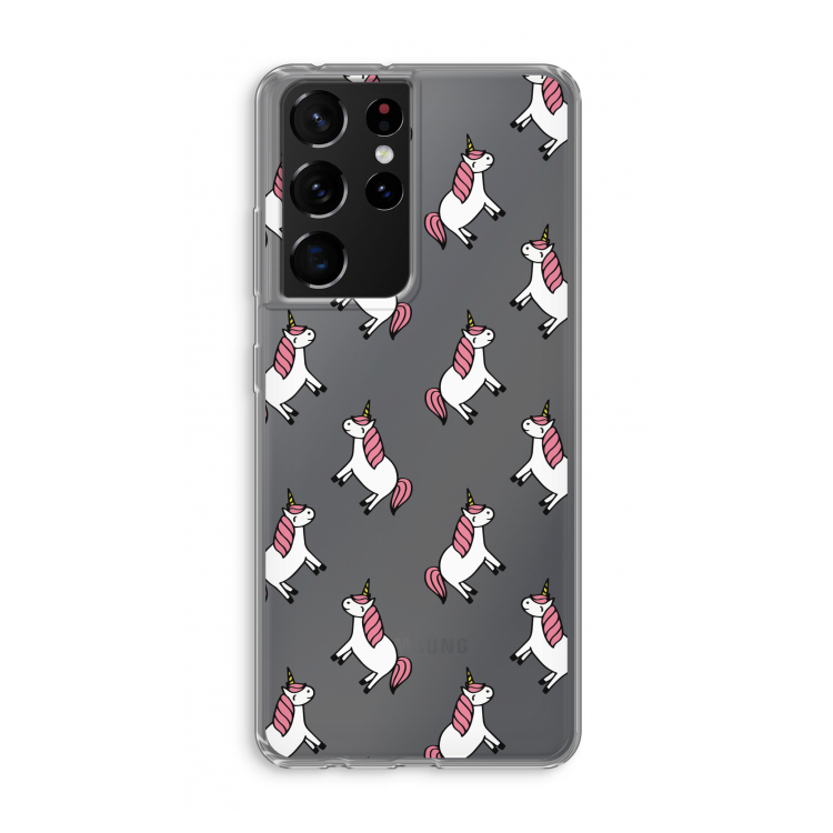 Eenhoorns overal: Samsung Galaxy S21 Ultra Transparant Hoesje