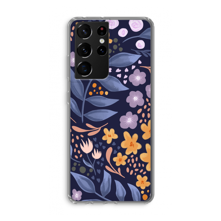 Flowers with blue leaves: Samsung Galaxy S21 Ultra Transparant Hoesje
