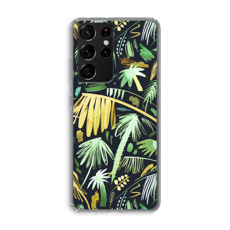 Tropical Palms Dark: Samsung Galaxy S21 Ultra Transparant Hoesje