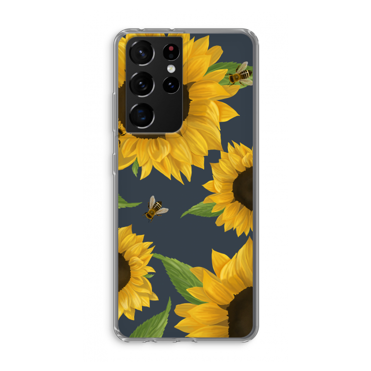 Sunflower and bees: Samsung Galaxy S21 Ultra Transparant Hoesje