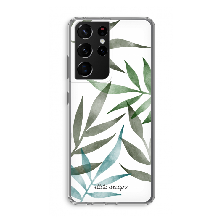 Tropical watercolor leaves: Samsung Galaxy S21 Ultra Transparant Hoesje