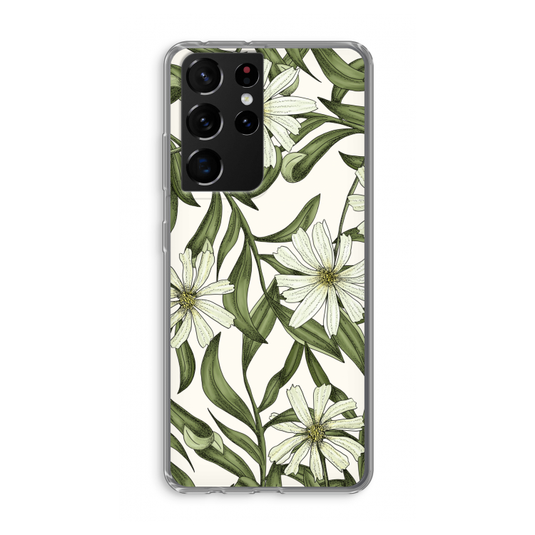 Wit bloemenpatroon: Samsung Galaxy S21 Ultra Transparant Hoesje