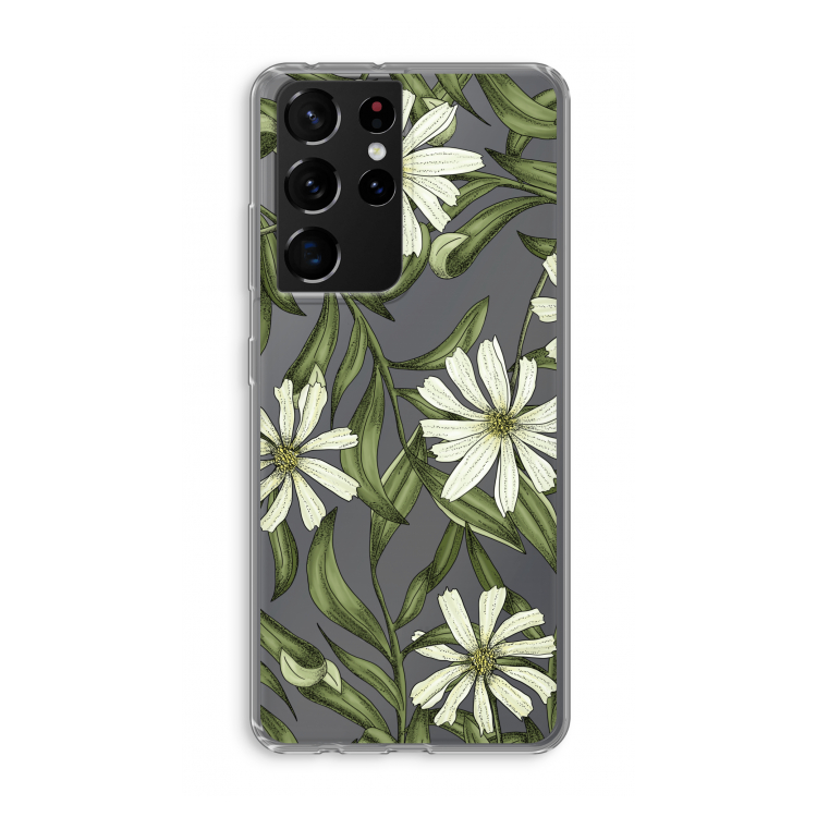 Wit bloemenpatroon: Samsung Galaxy S21 Ultra Transparant Hoesje