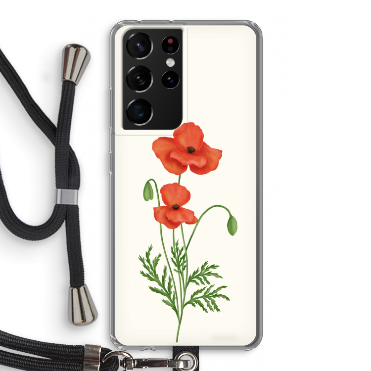 Red poppy: Samsung Galaxy S21 Ultra Transparant Hoesje met koord