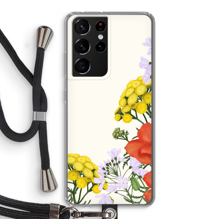 Wilde bloemen: Samsung Galaxy S21 Ultra Transparant Hoesje met koord