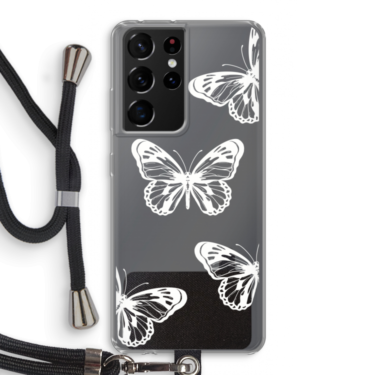 White butterfly: Samsung Galaxy S21 Ultra Transparant Hoesje met koord